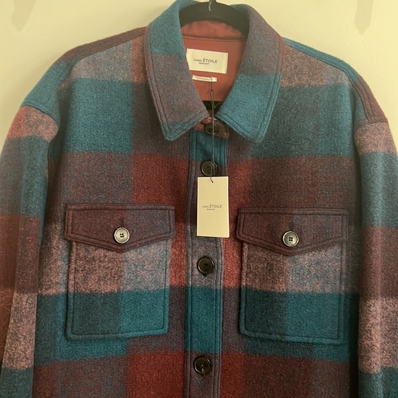 Isabel Marant Harveli Stretch Wool Buffalo Check Shirt Jacket - Picture 3 of 7